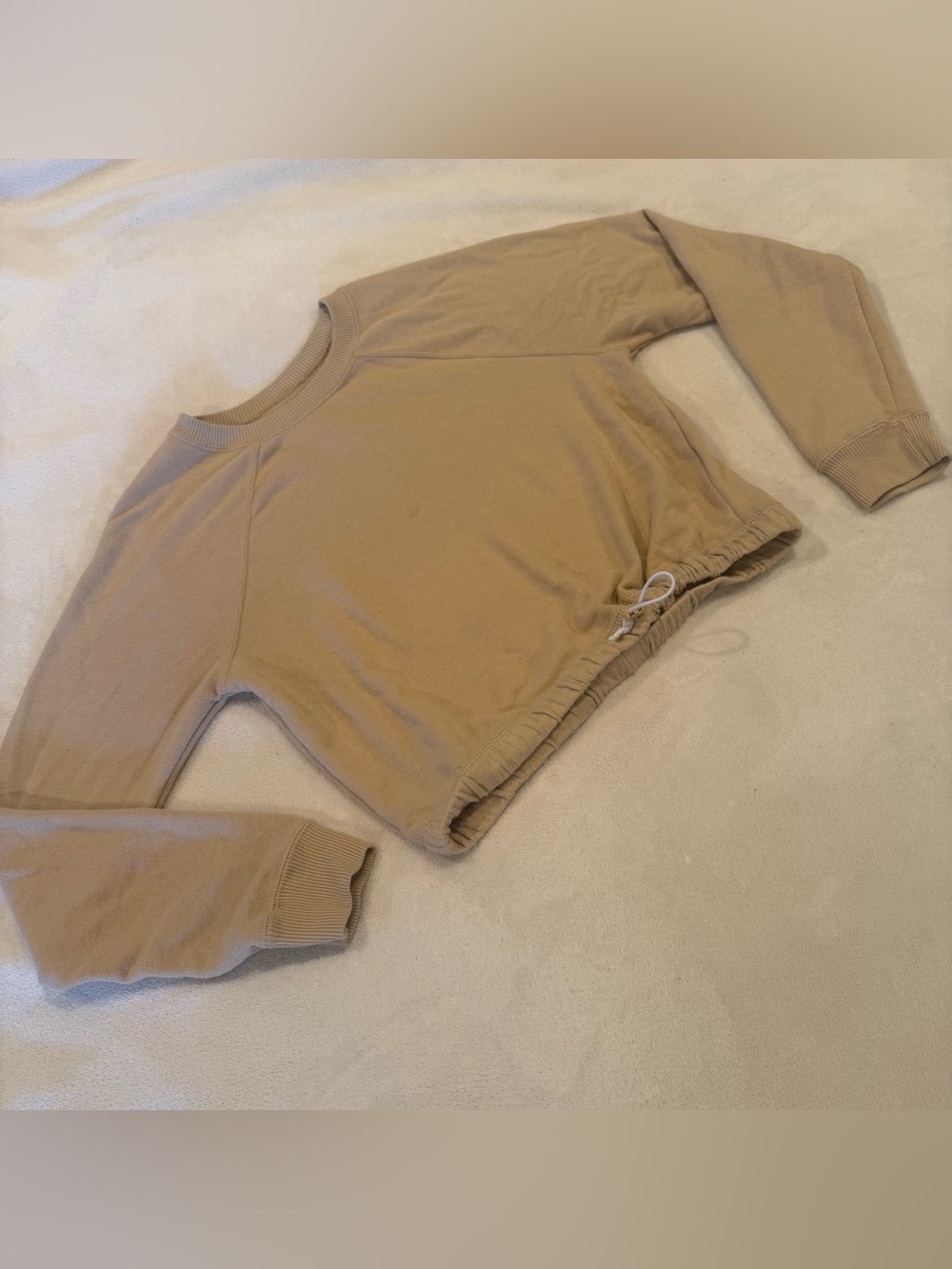 Neutral fall basic. Cropped Drawstring Sweatshirt in Camel